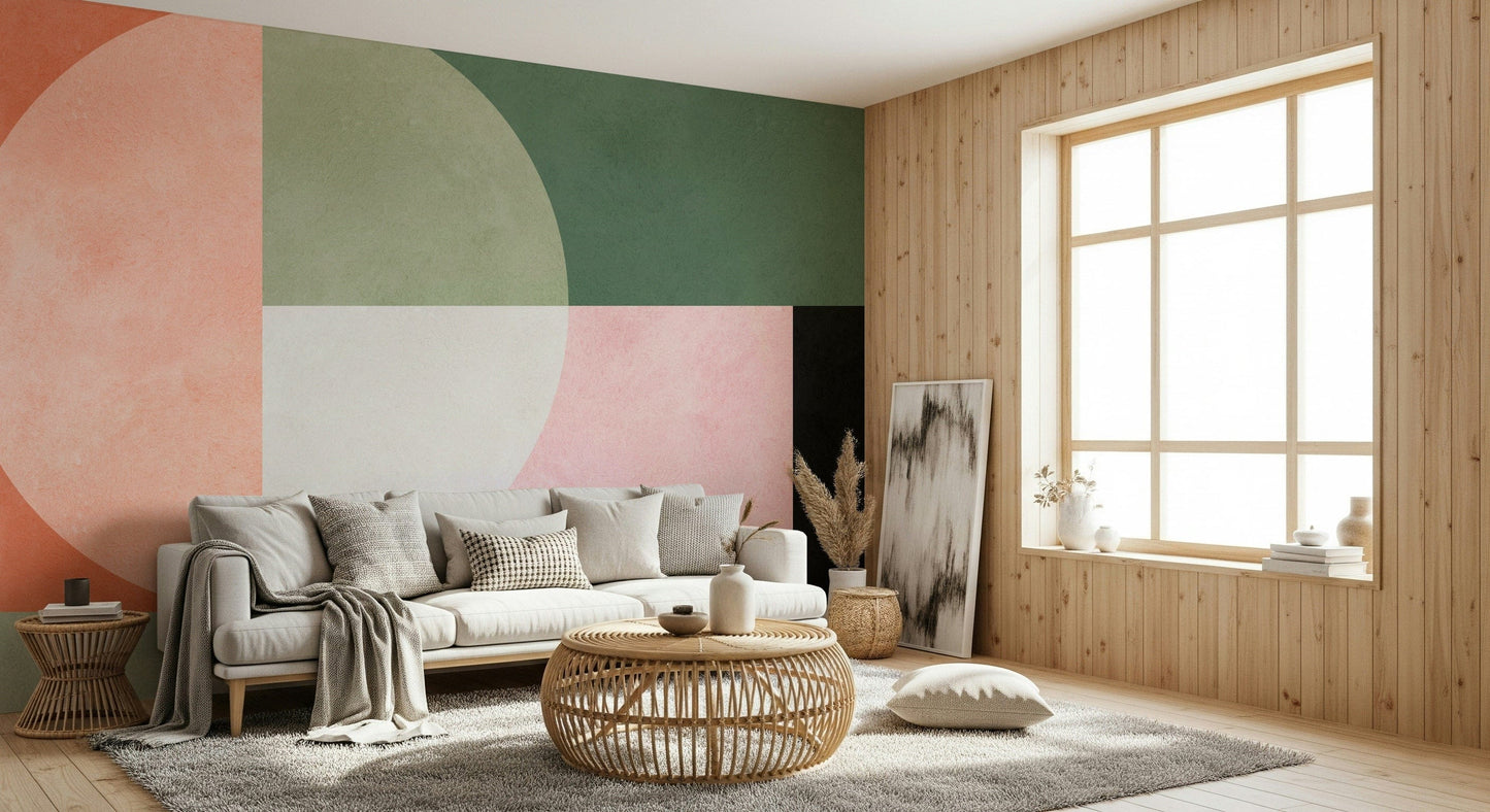 An artistic minimalist form mural for home decor.

