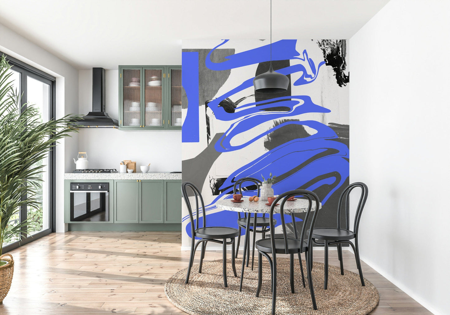 Mysterious smoke trails over a mirrored gradient, immersive wall mural