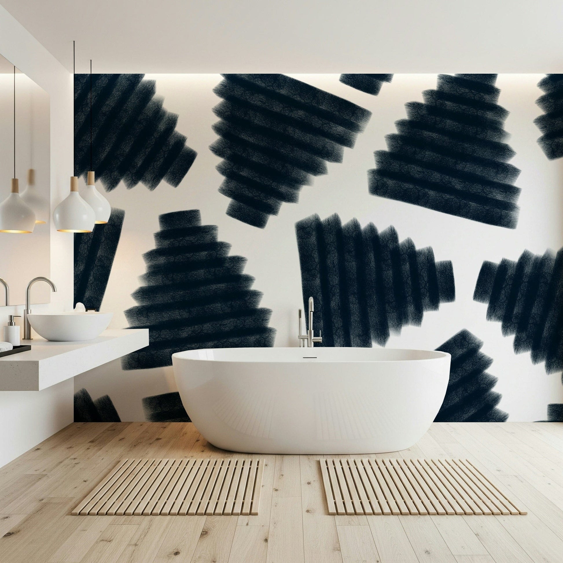 Contemporary abstract wall mural in rich indigo hues ideal for modern living spaces.