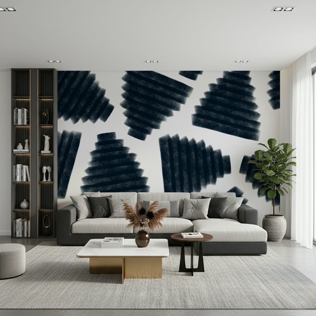 Abstract blue-toned mural with flowing indigo patterns adding depth and artistic charm.