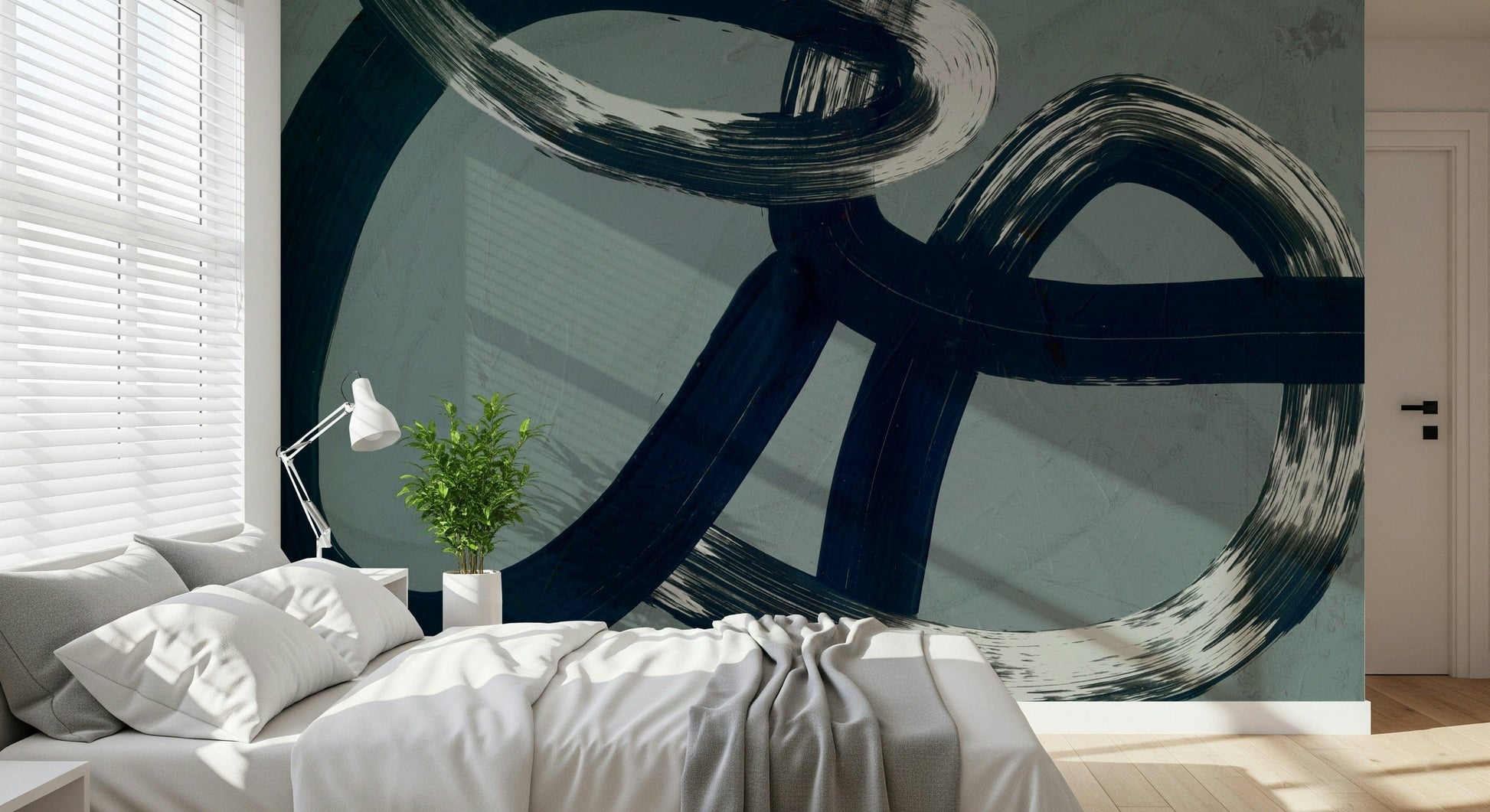 A contemplative subtle curve wallpaper mural for a feature wall.

