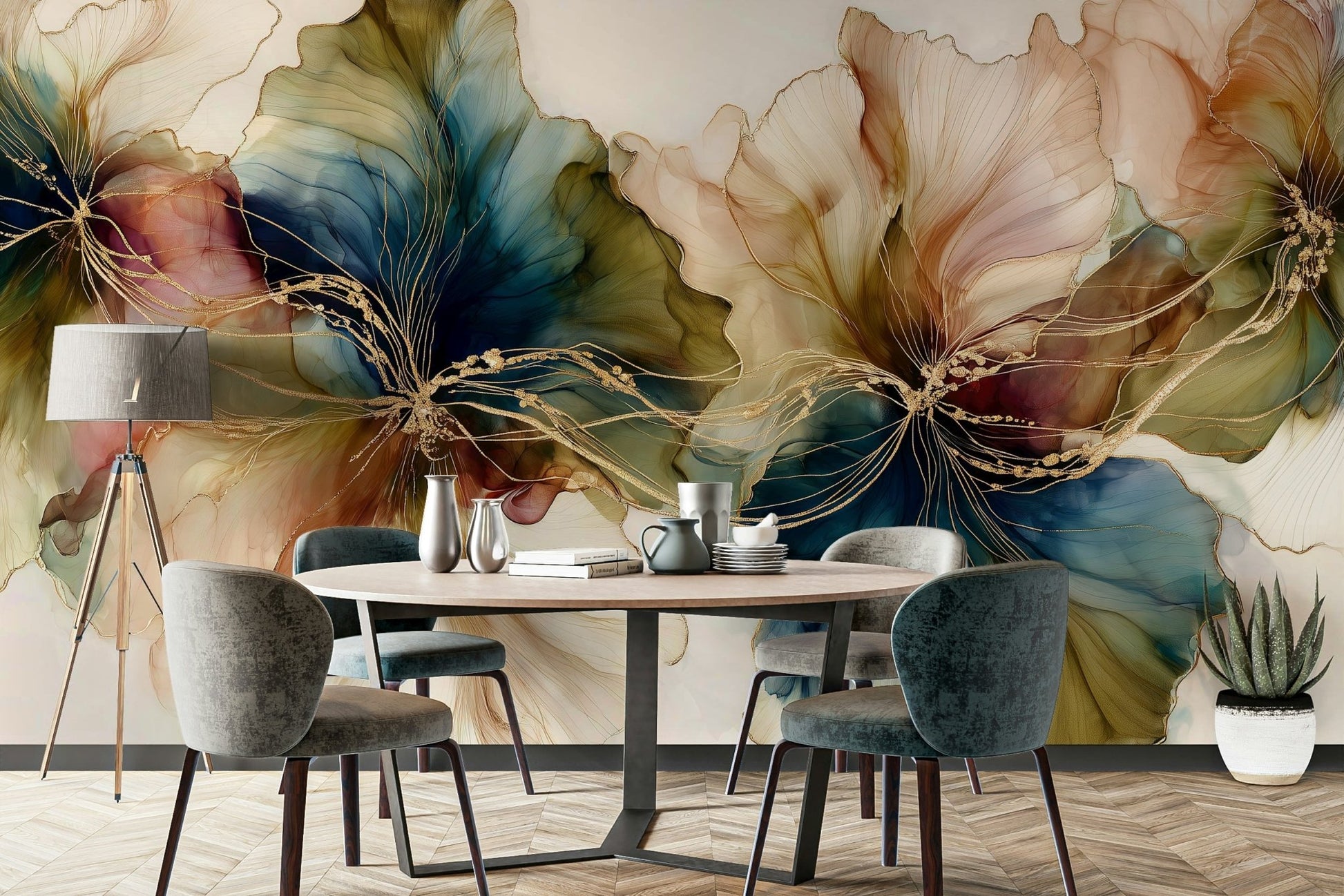 Ink brush flower wallpaper for bedrooms

