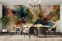 Abstract mural wallpaper with floral lines
