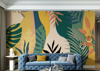 A peaceful wall mural with a natural, abstract design.

