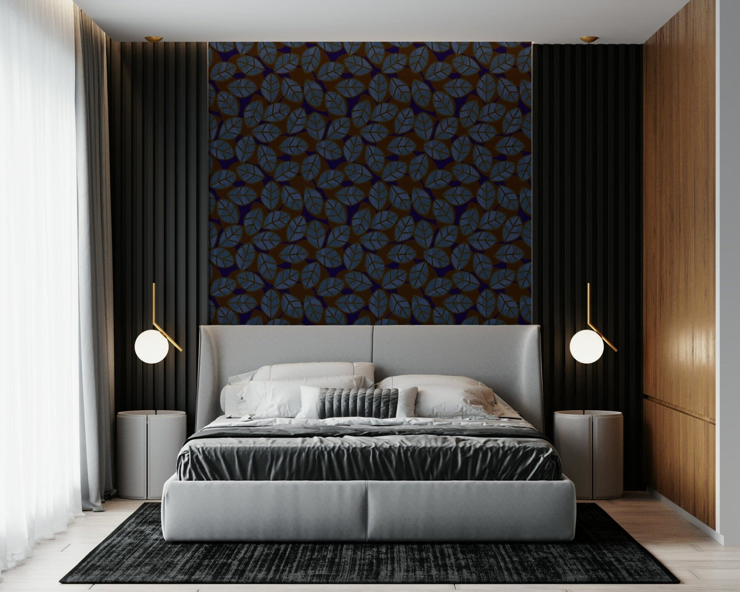 Abstract leaf wall mural in deep shades for a bold, dramatic interior statement.