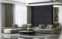 Moody leaf-patterned wallpaper in dark tones for bedrooms, living rooms, or offices.