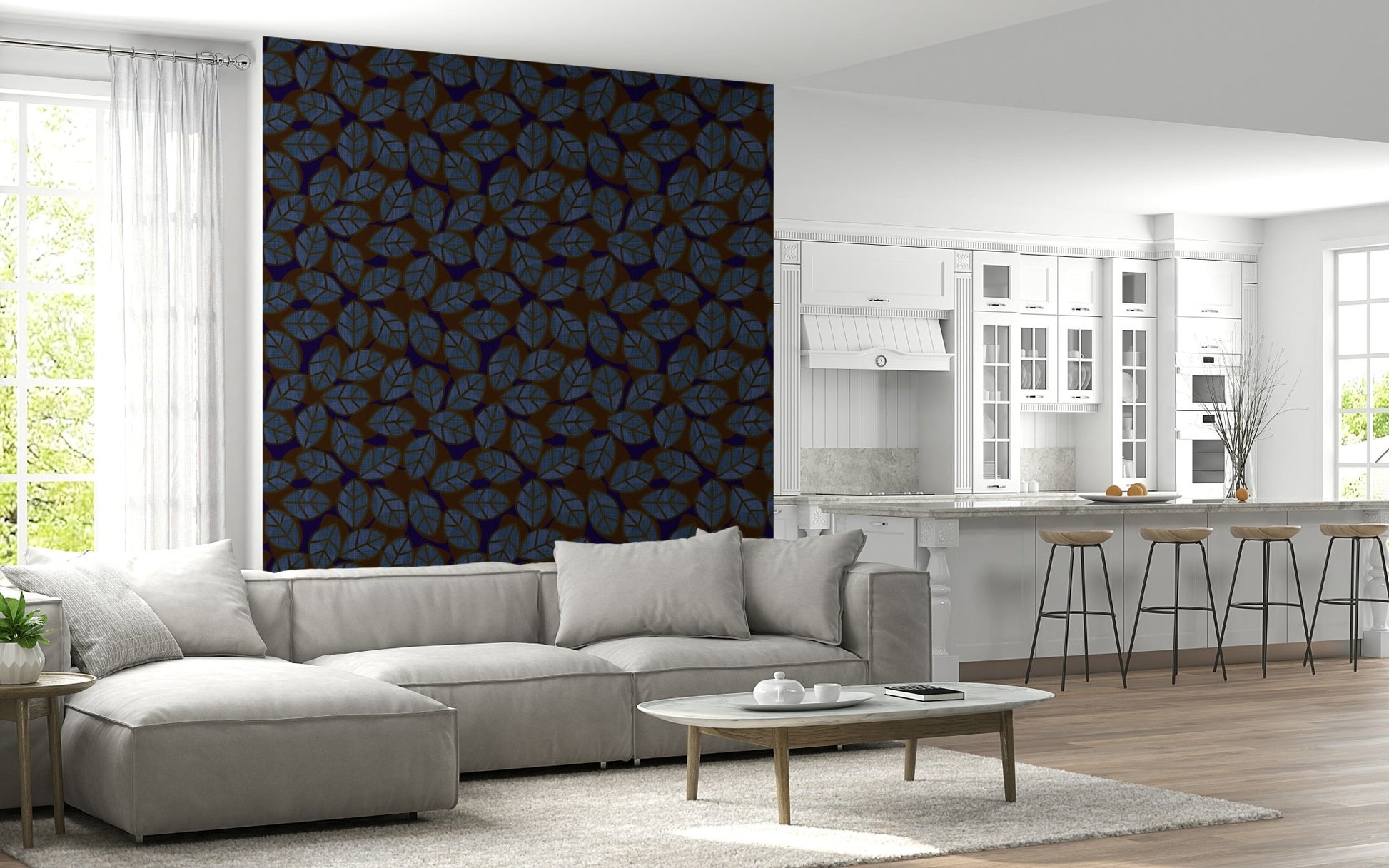 Abstract Leaves Dark wall covering for a bold, nature-inspired interior aesthetic.