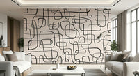A graceful subtle line wall mural in cool, natural tones.