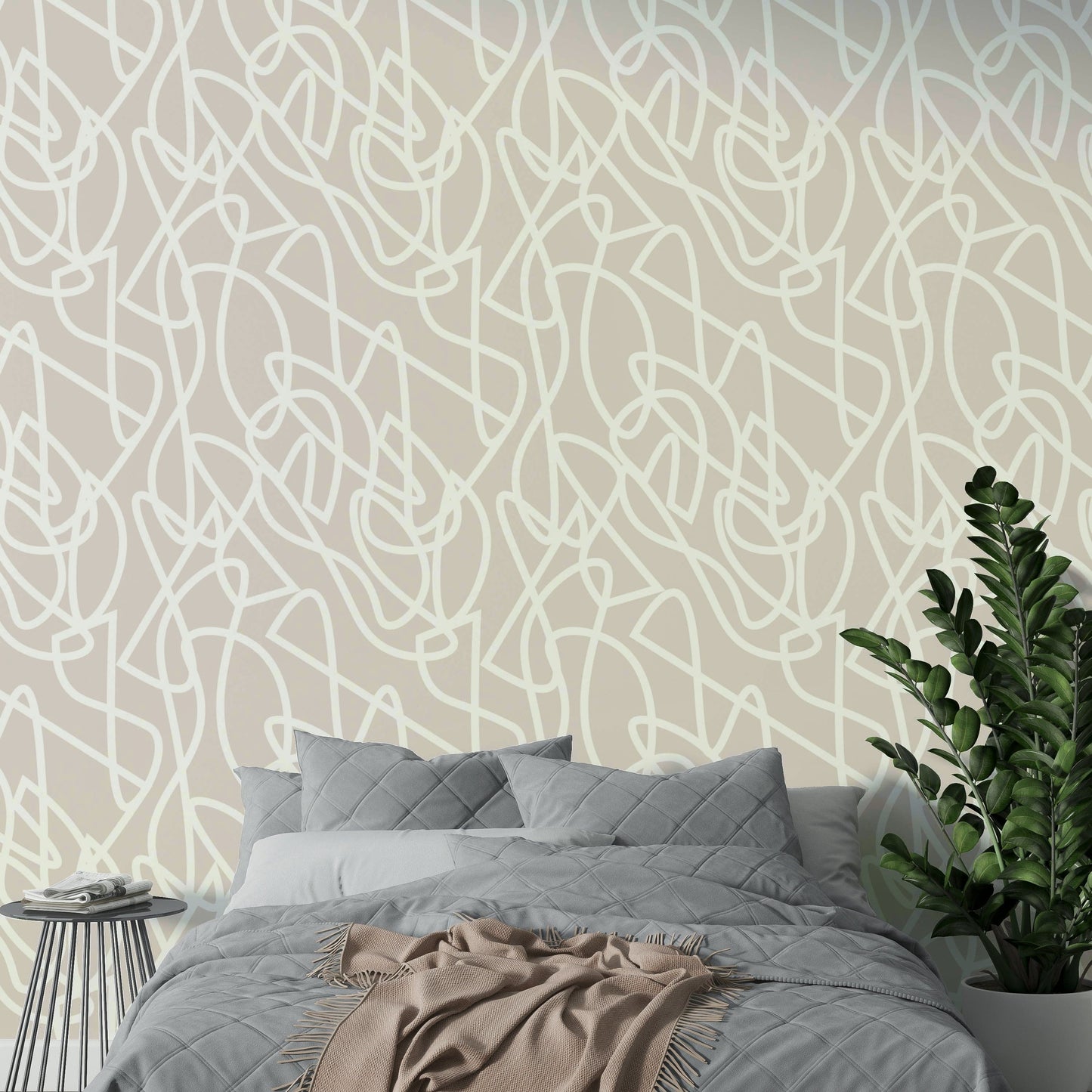 Detailed view of the continuous line drawing wallpaper

