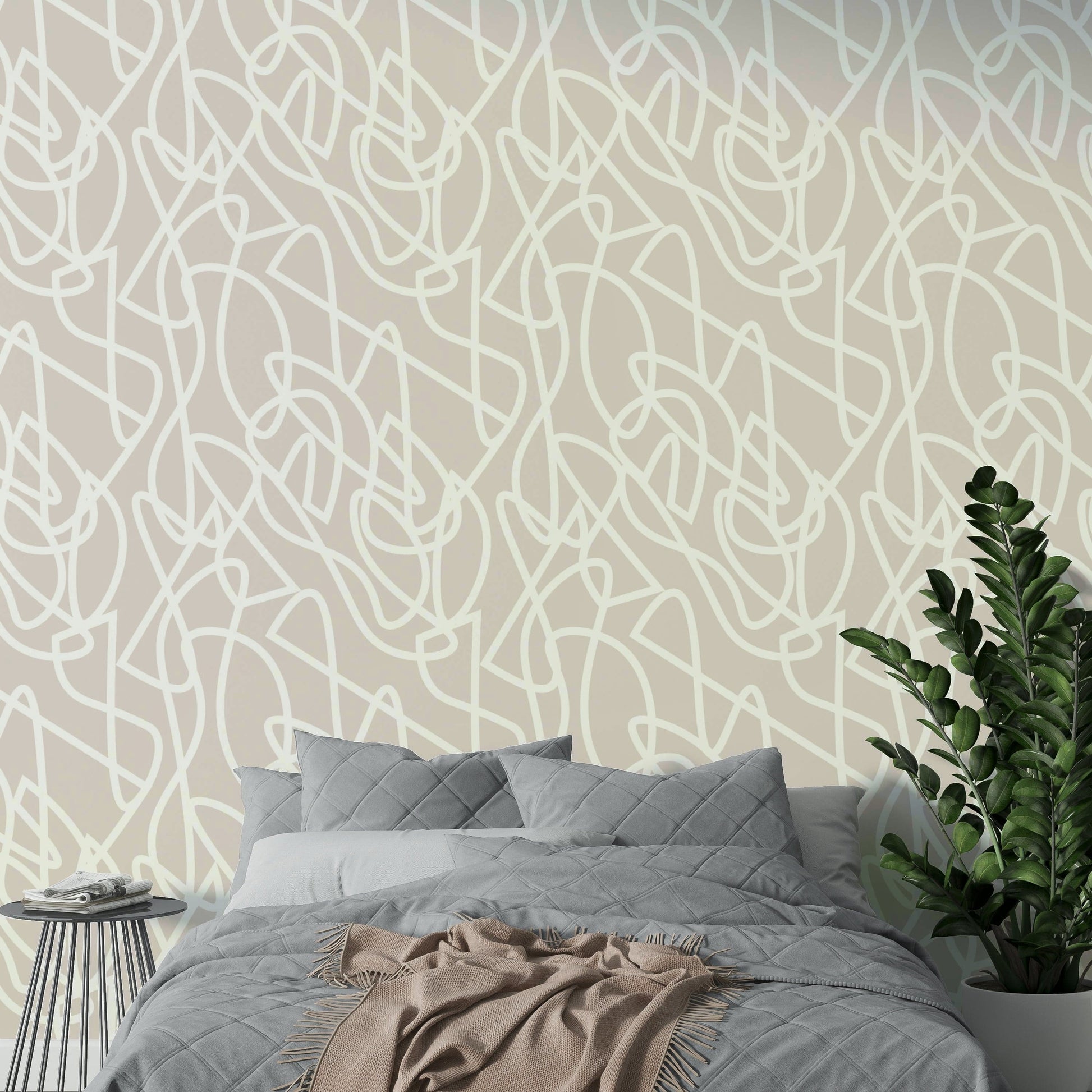 Detailed view of the continuous line drawing wallpaper

