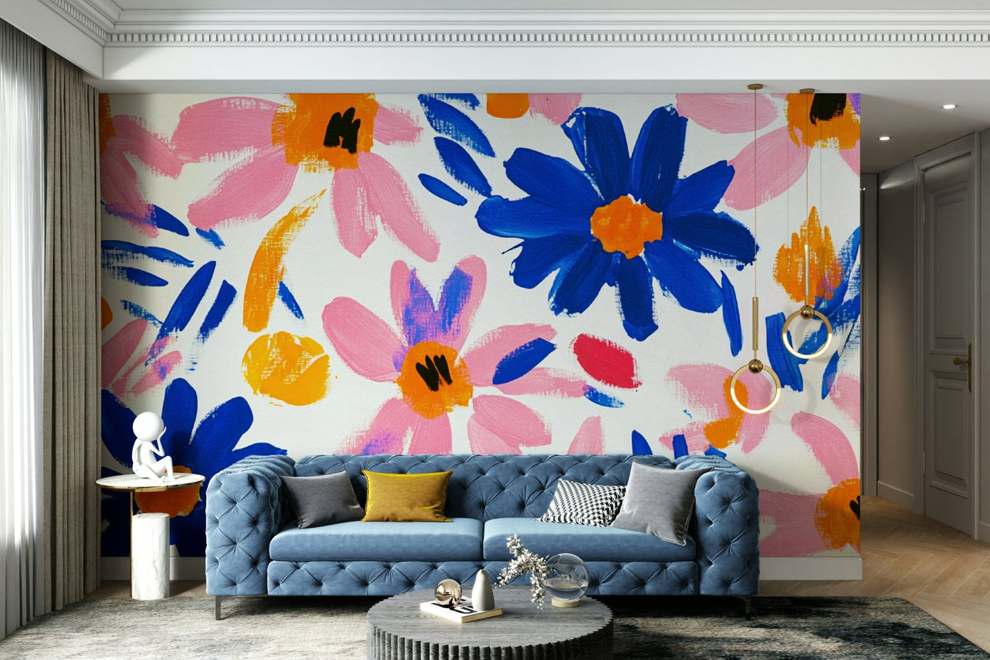 Expressive flower mural with vivid graphic design

