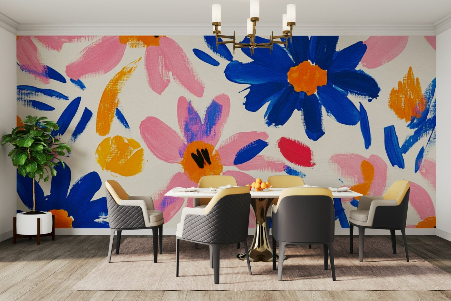 Abstract garden mural in bright fauvist colors

