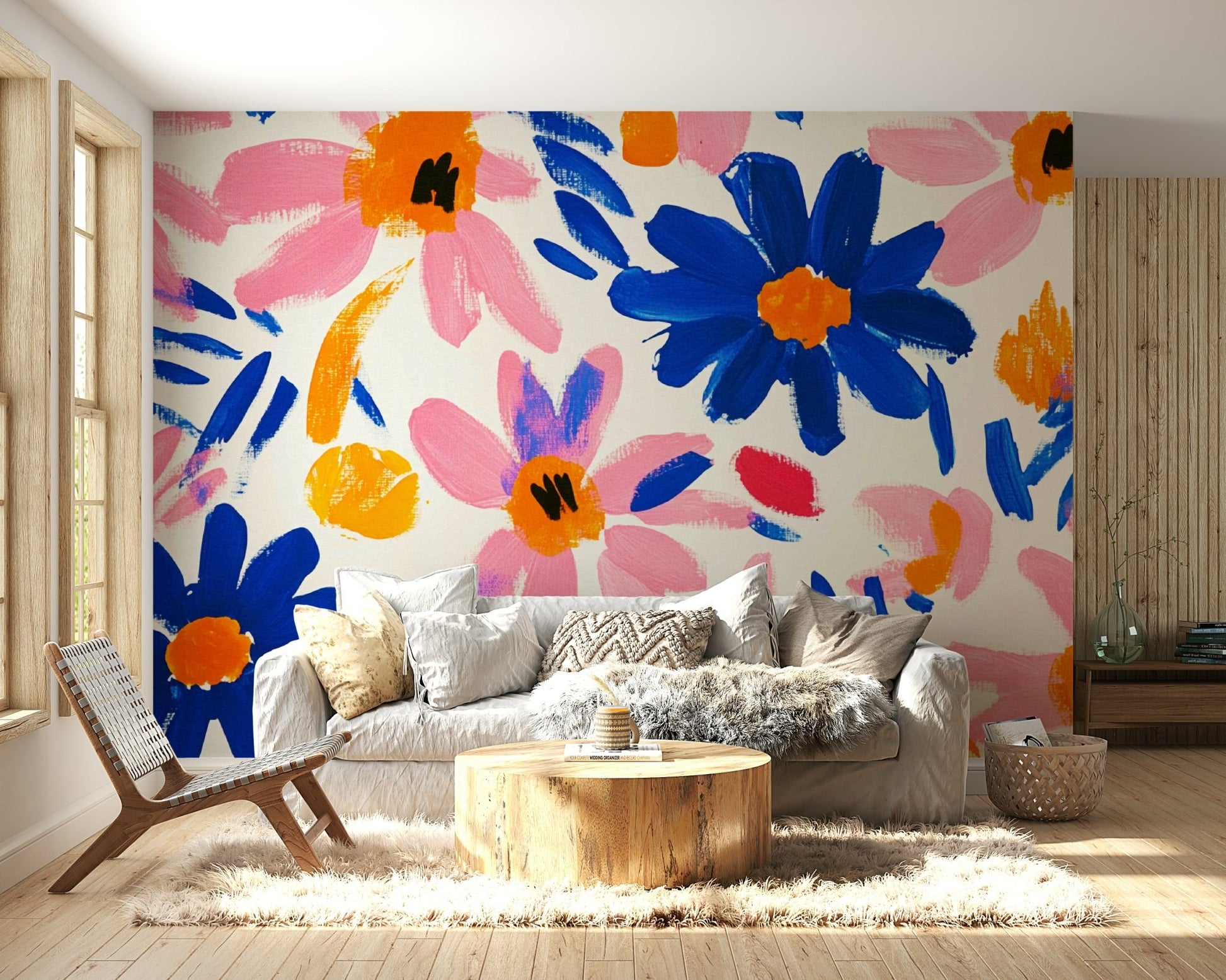 Fauvist-inspired wall art in pink, blue, and orange

