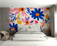 Colorful cut-out flower mural in abstract design

