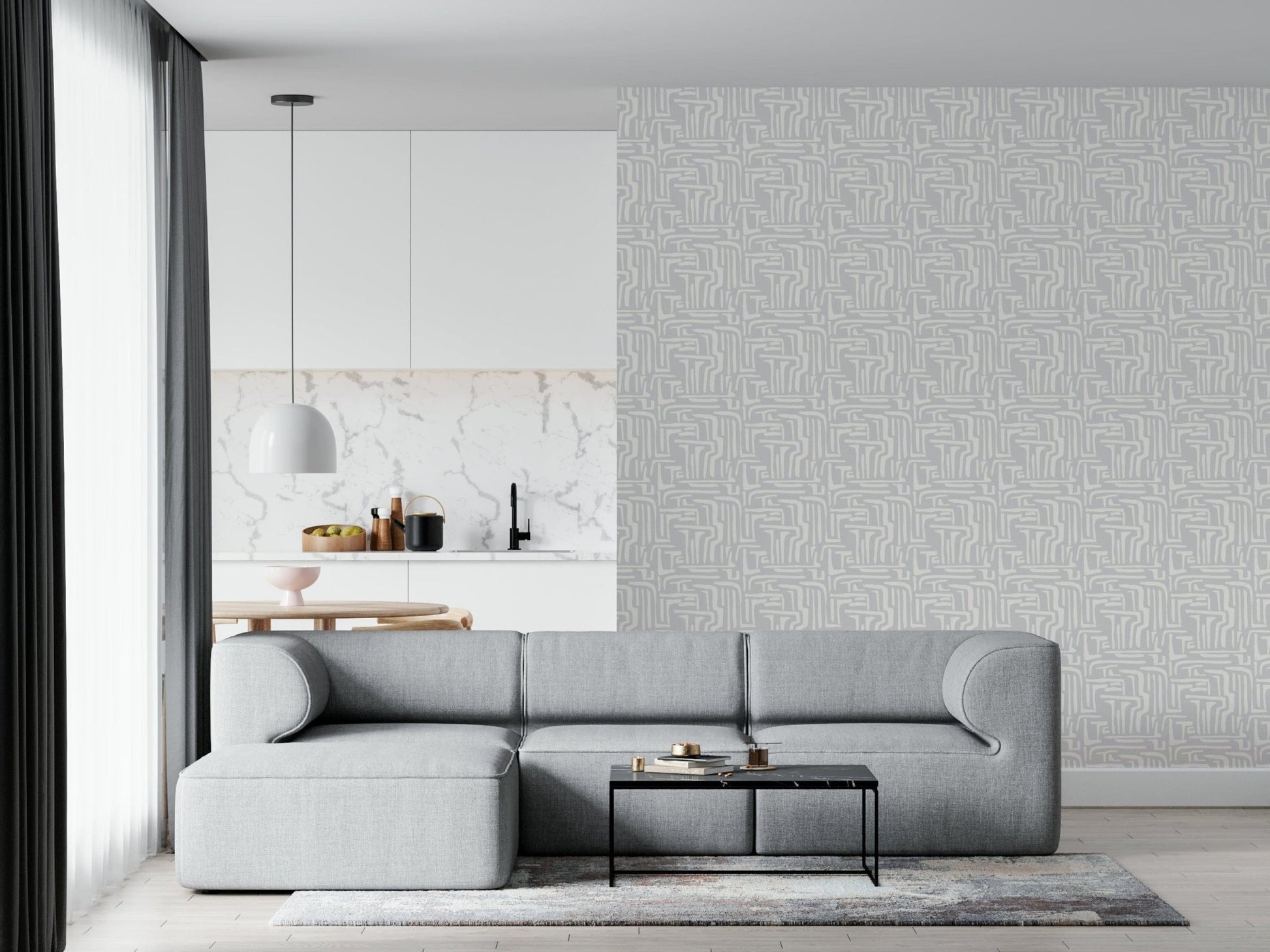 Modern hand-drawn style maze, serene home decor, Abstract Maze mural.