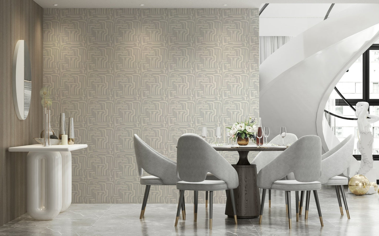 Elegant graphic wallpaper for walls, smooth, soft strokes, Abstract Maze.
