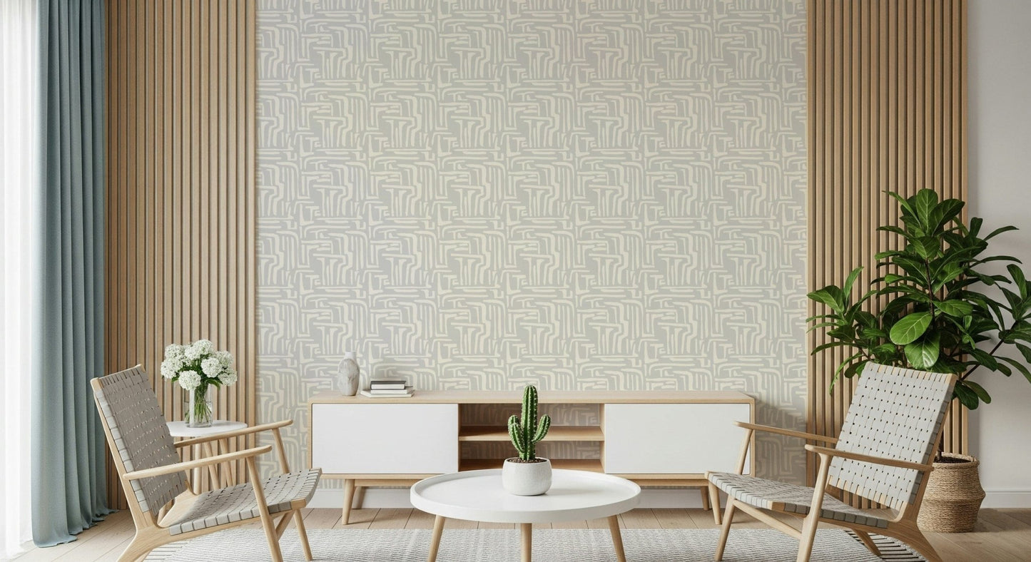 Subtle monochromatic motif, repeating gentle lines, Abstract Maze art.