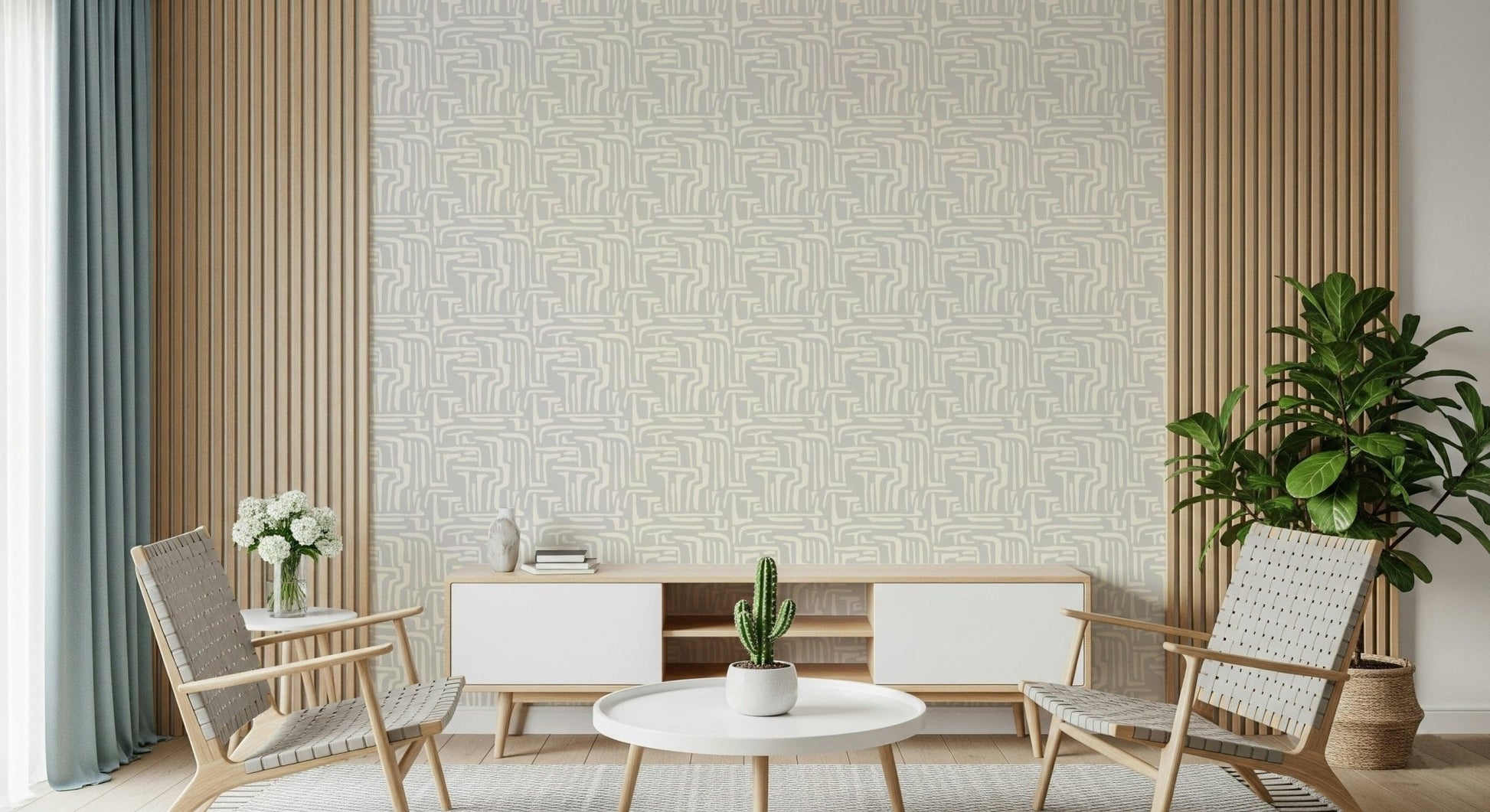 Subtle monochromatic motif, repeating gentle lines, Abstract Maze art.
