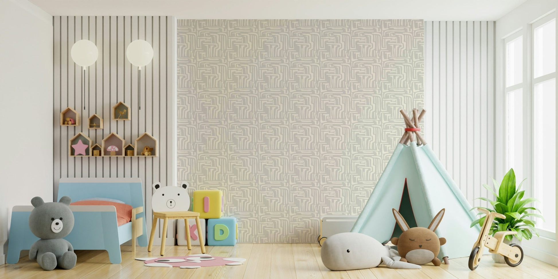 Contemporary pattern for walls, soothing abstract shapes, Abstract Maze focus.