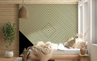 A bold abstract wallpaper with concentric diamond lines creating a dynamic focal point.