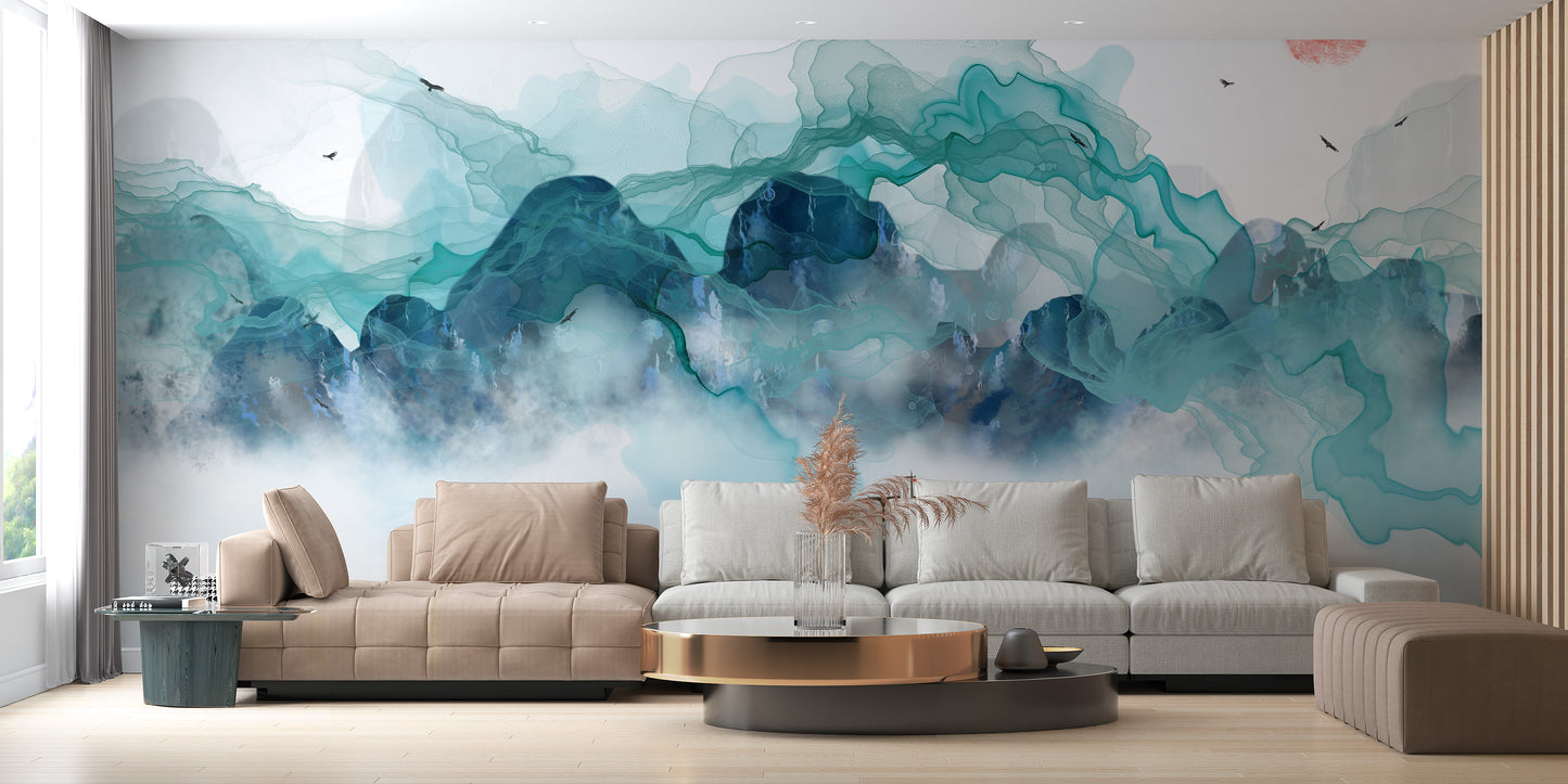Abstract Mountain Scene Wallpaper Mural - Giffywalls