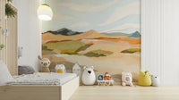 Abstract mountain range mural adding depth to room decor


