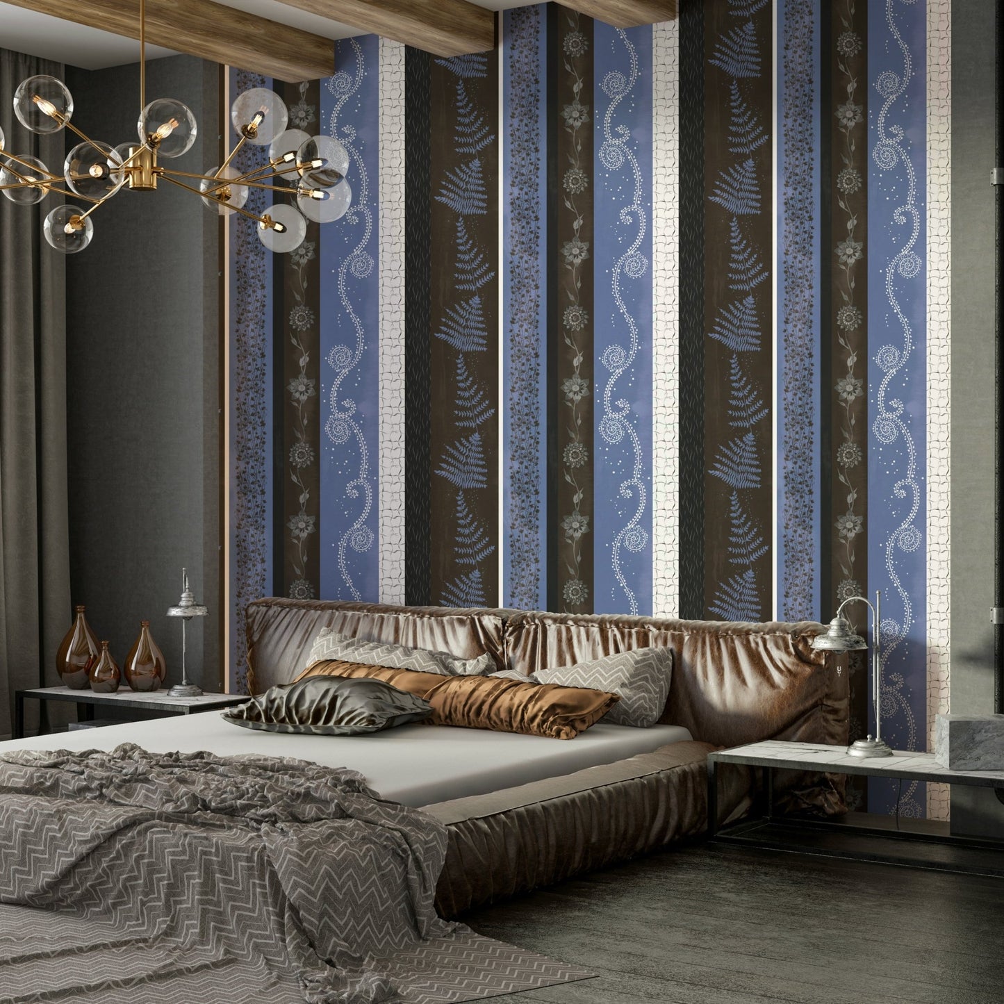 Wallpaper with swirls and textured patterns.

