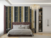 Abstract Nature Stripes mural in a living room.

