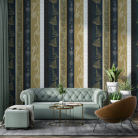 Wallpaper with fern and floral designs.

