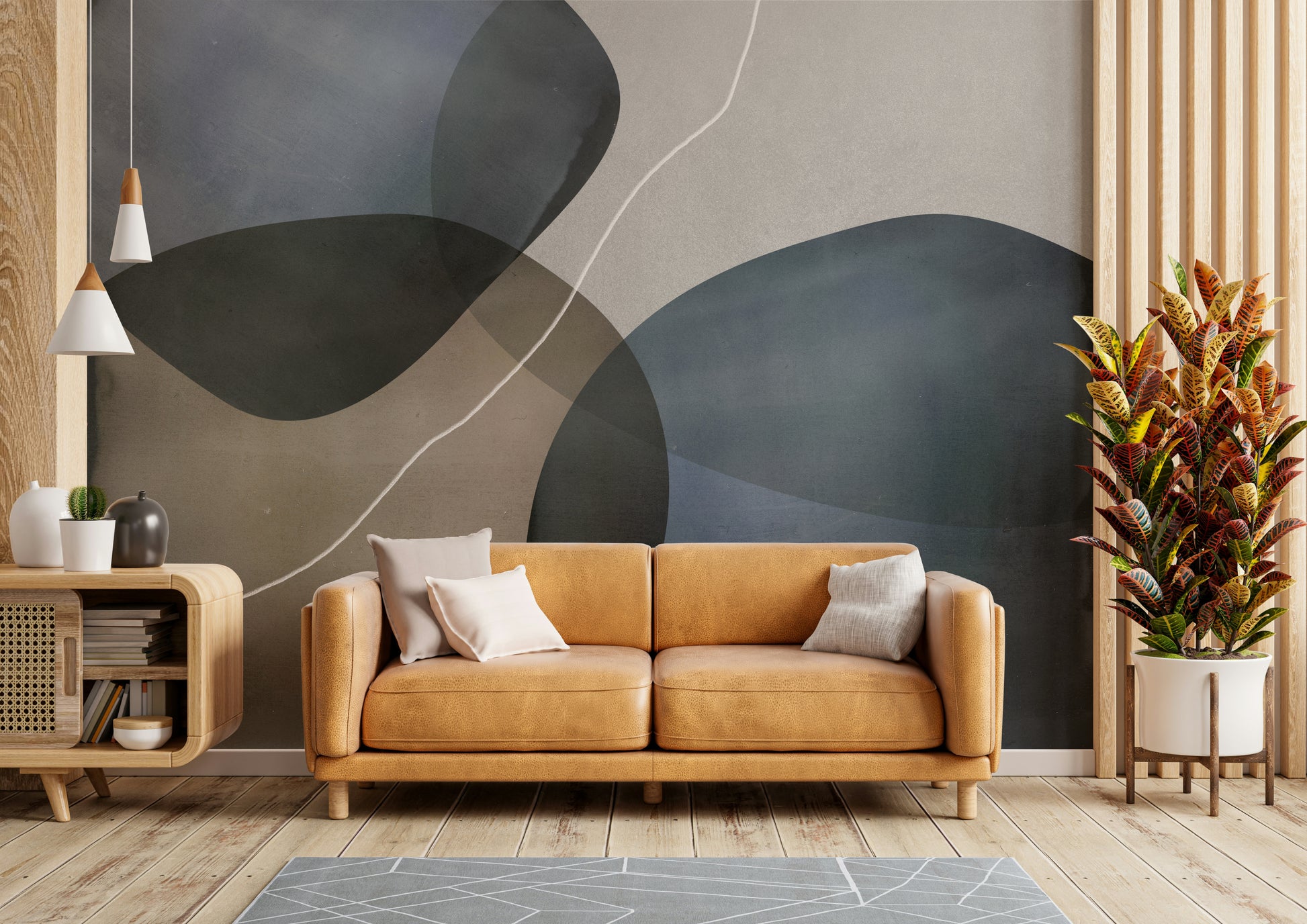 The mural shows a peaceful, tranquil scene.

