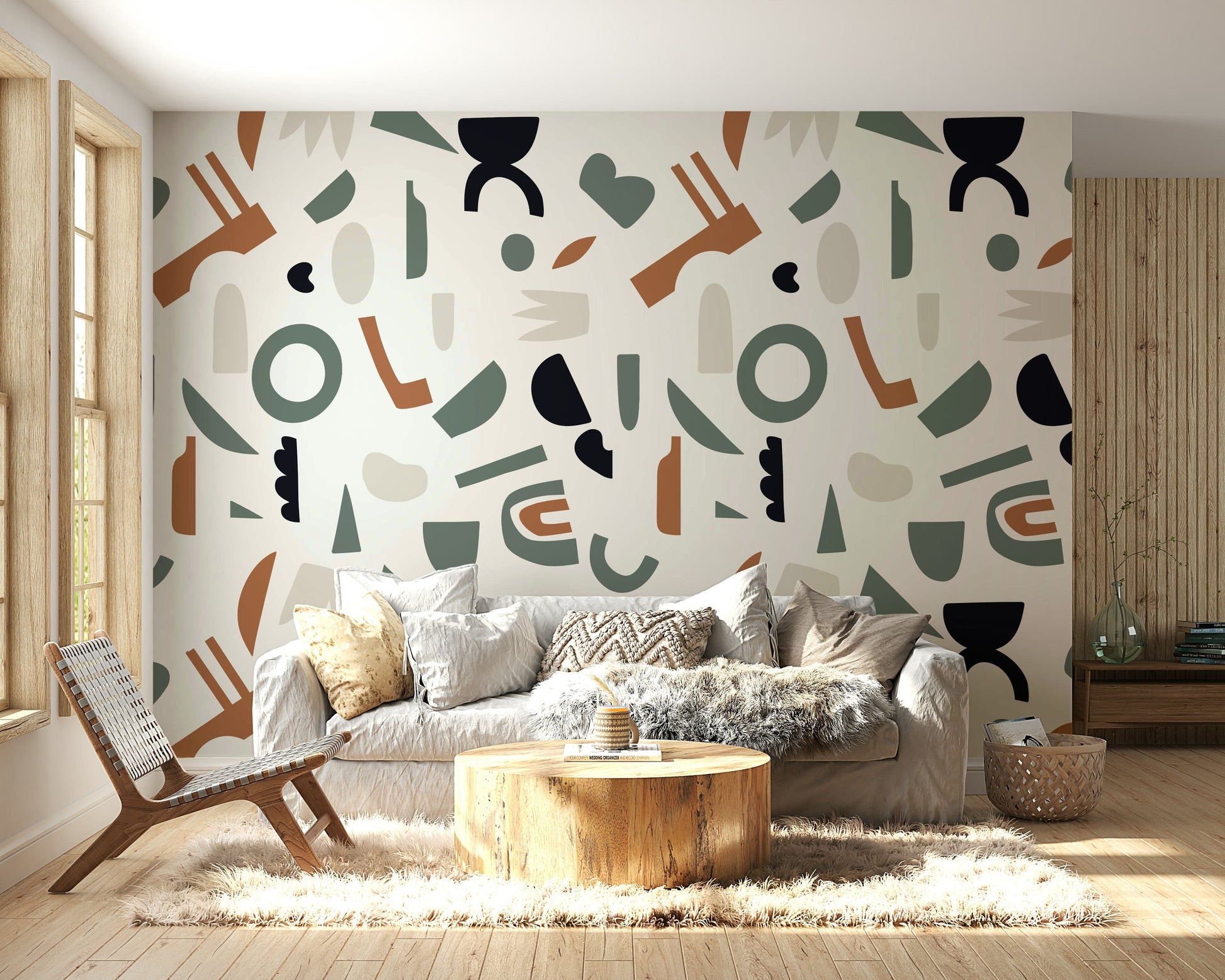 The design features a graceful pattern of soft, abstract shapes.