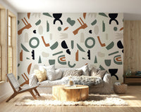 The design features a graceful pattern of soft, abstract shapes.