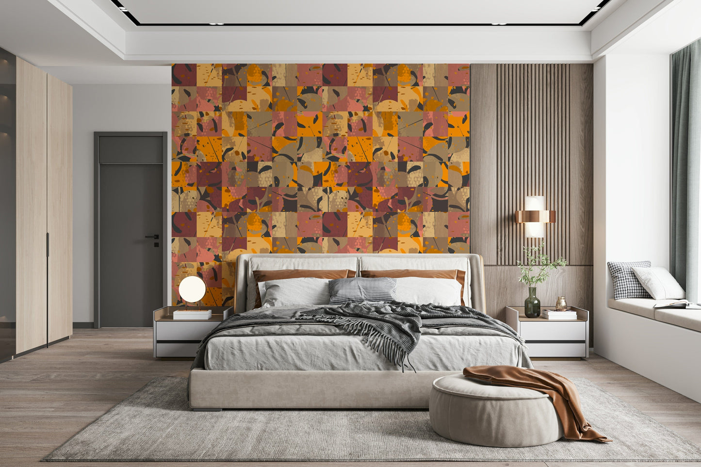 Diverse color blocks Abstract Patchwork print lively segmented texture.