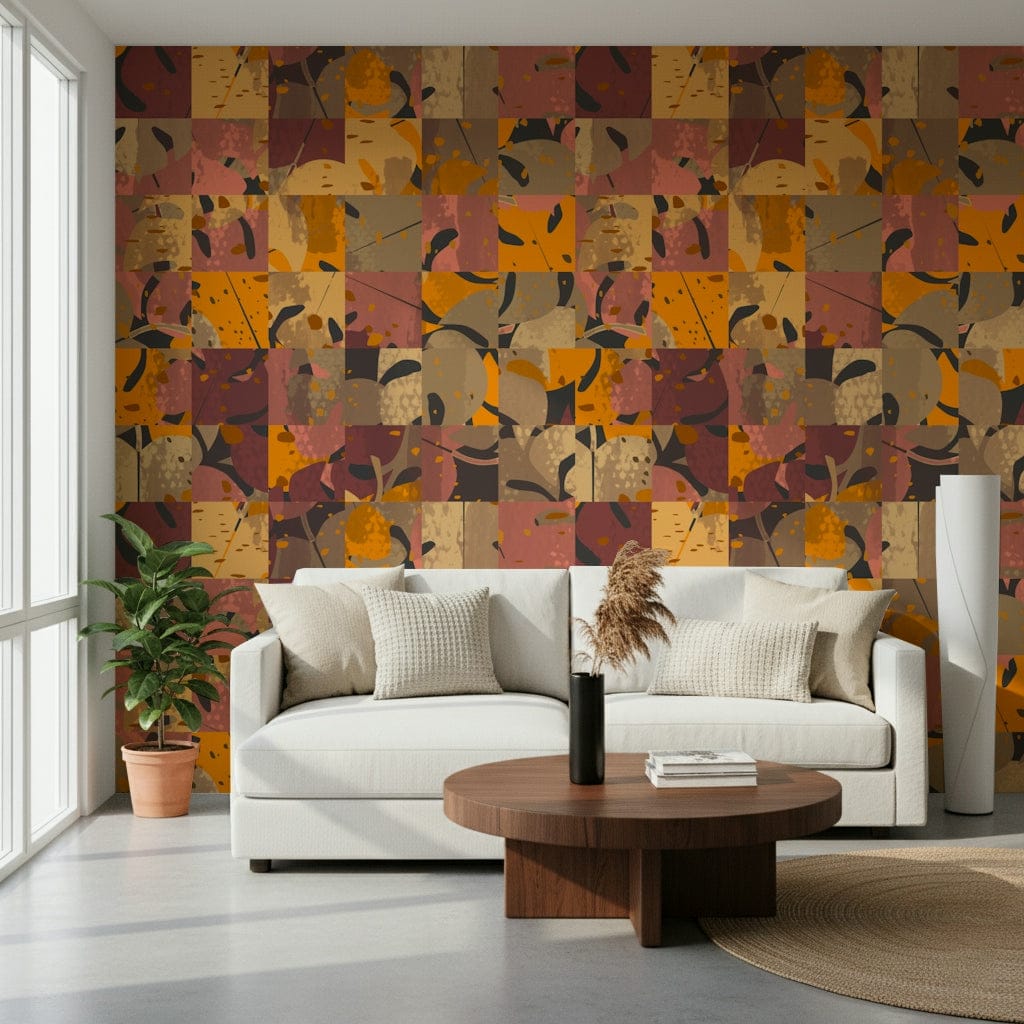 Contemporary tiled pattern Abstract Patchwork wall art vibrant color mix.