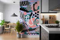 A calming abstract design wallpaper mural that defines a space.

