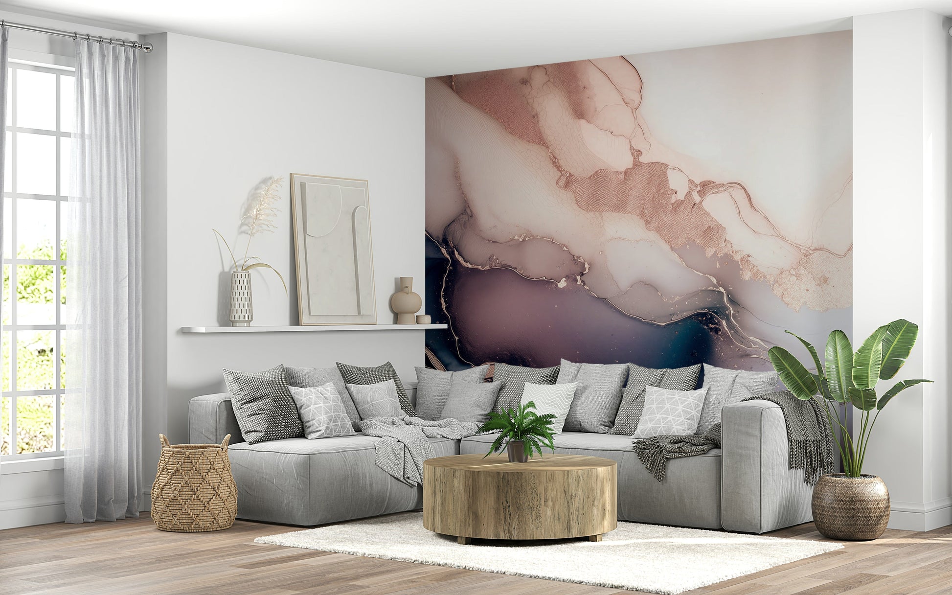 Wall mural inspired by mineral beauty, featuring soft amethyst tones and serene natural patterns.