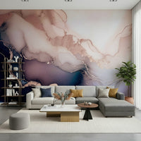 Purple marble-inspired mural with natural mineral textures and smooth, fluid color transitions.