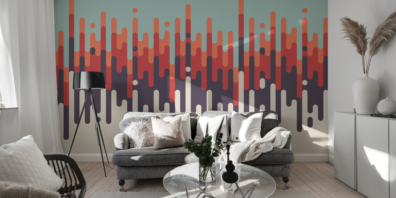 Retro abstract mural with bold dripping hues.