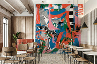 A graceful subtle energy wall mural in cool, natural tones.

