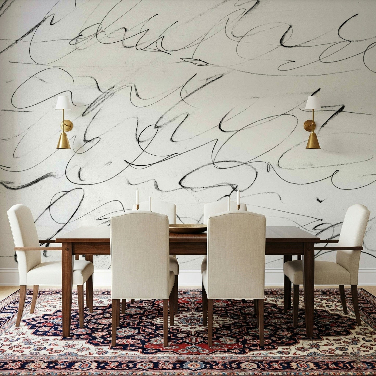 An artistic minimalist form mural for home decor.