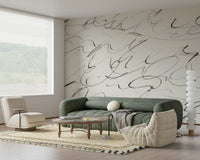 A peaceful modern abstract mural on decorative wallpaper.