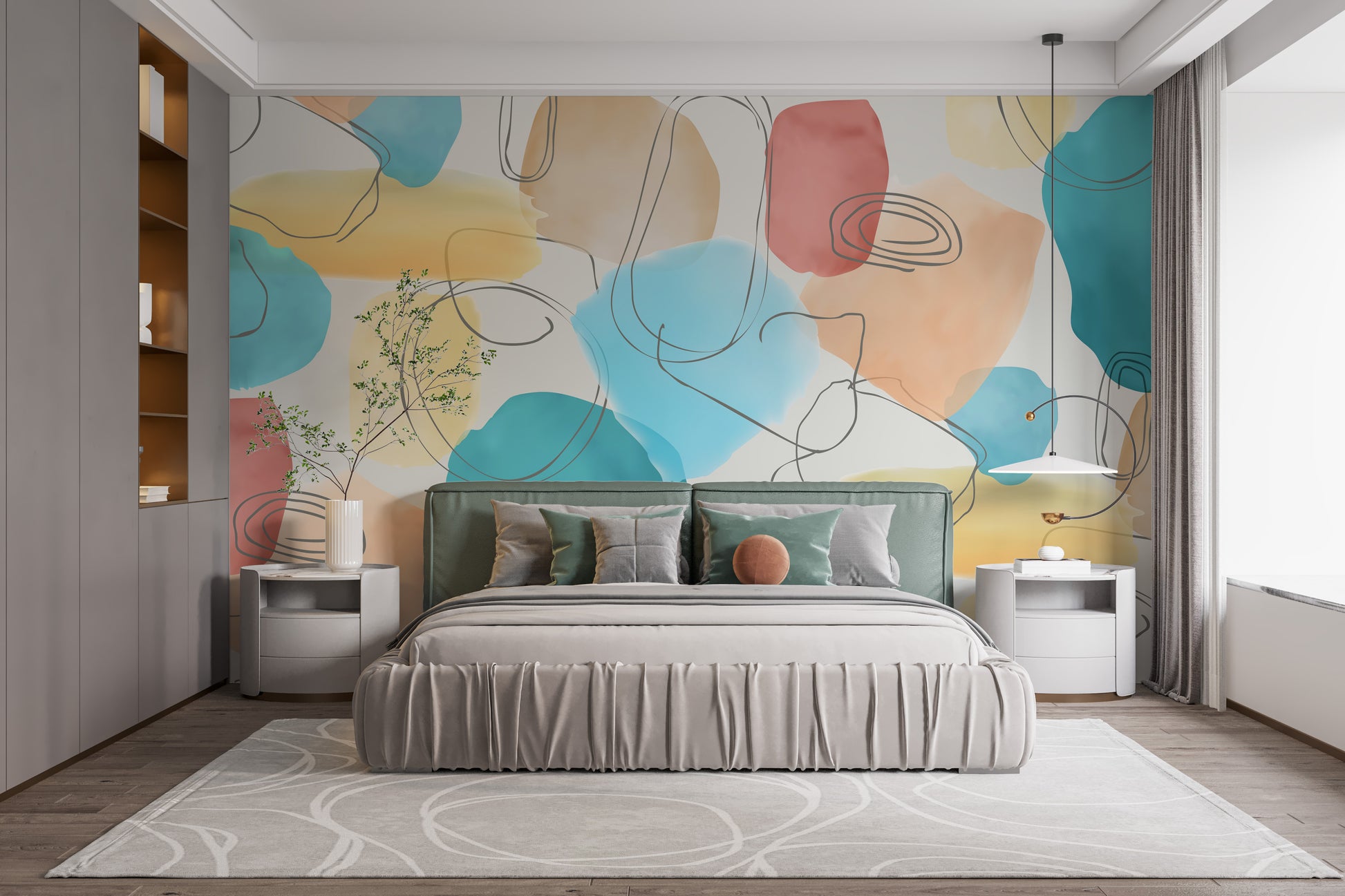 Hand-painted abstract shapes in watercolor wallpaper