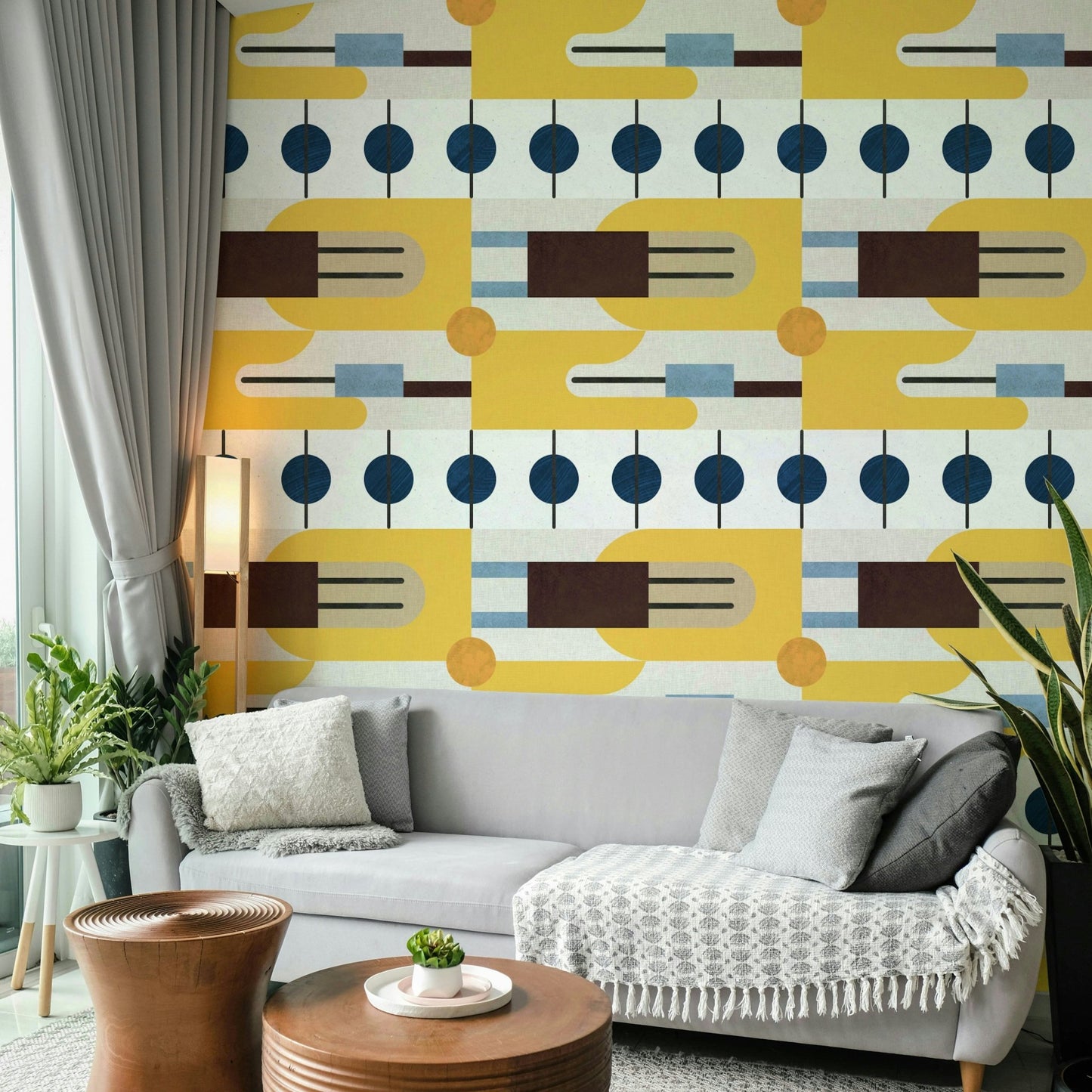 Neutral shape-based wall mural for modern interiors

