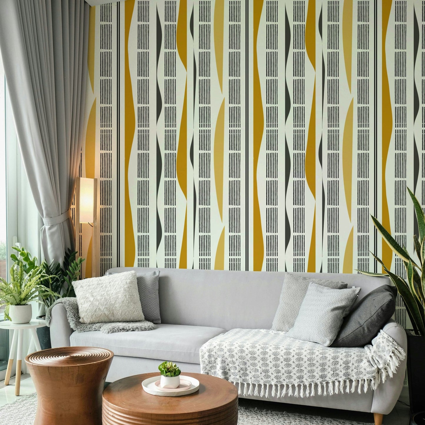 Dynamic pattern of lines and curves in abstract wallpaper design

