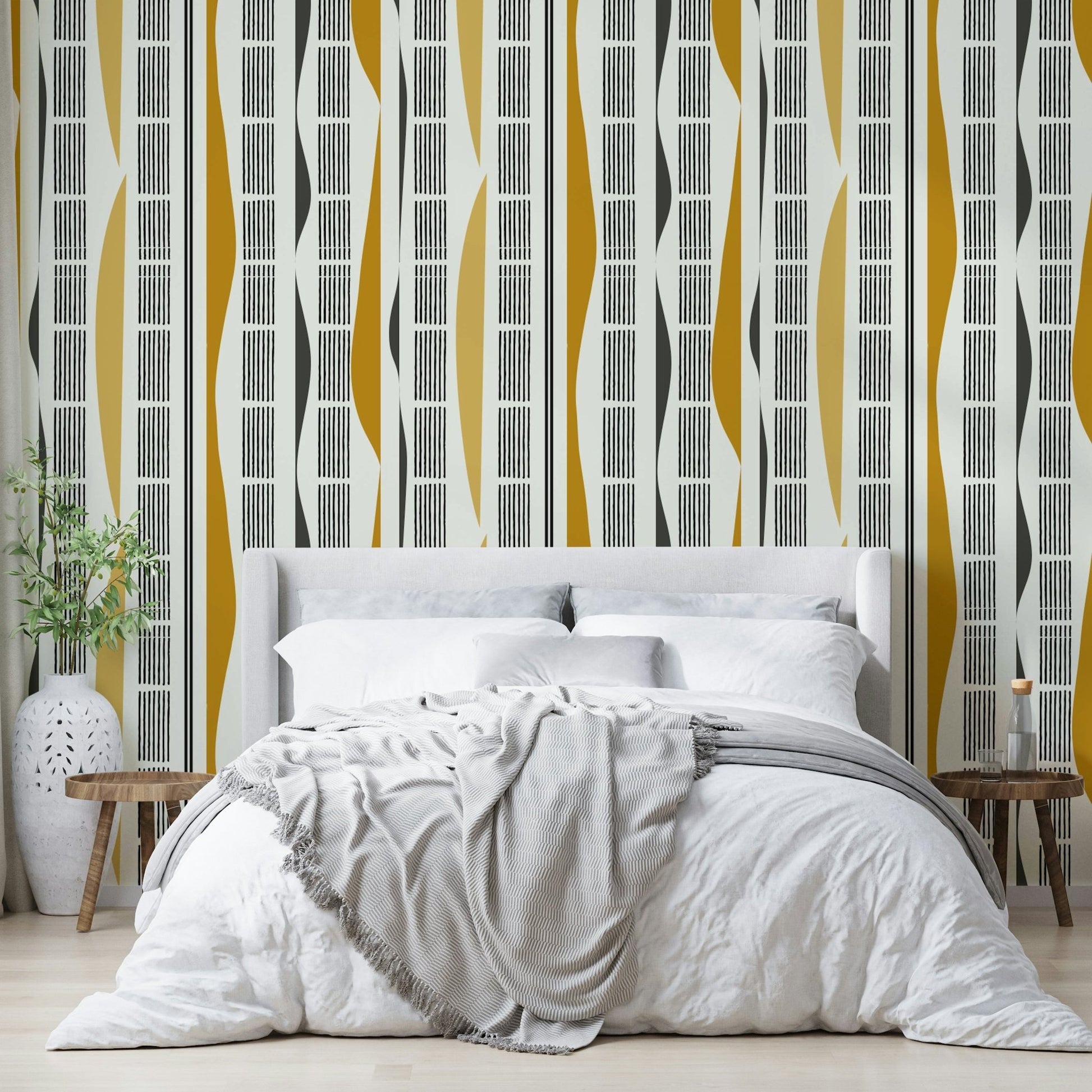 Striking wallpaper with a mix of abstract curves and lines

