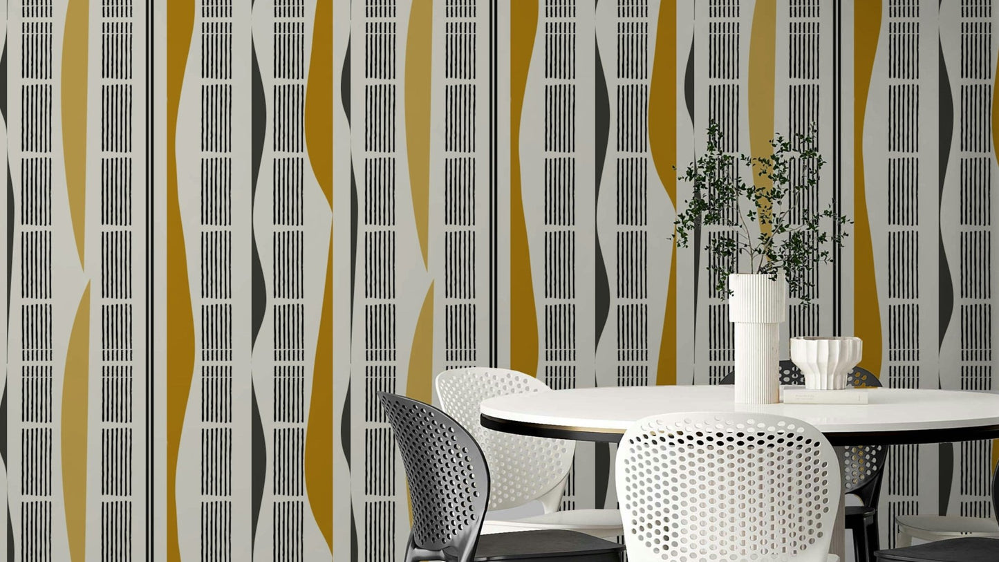 Bold abstract stripes and curves wallpaper for modern spaces

