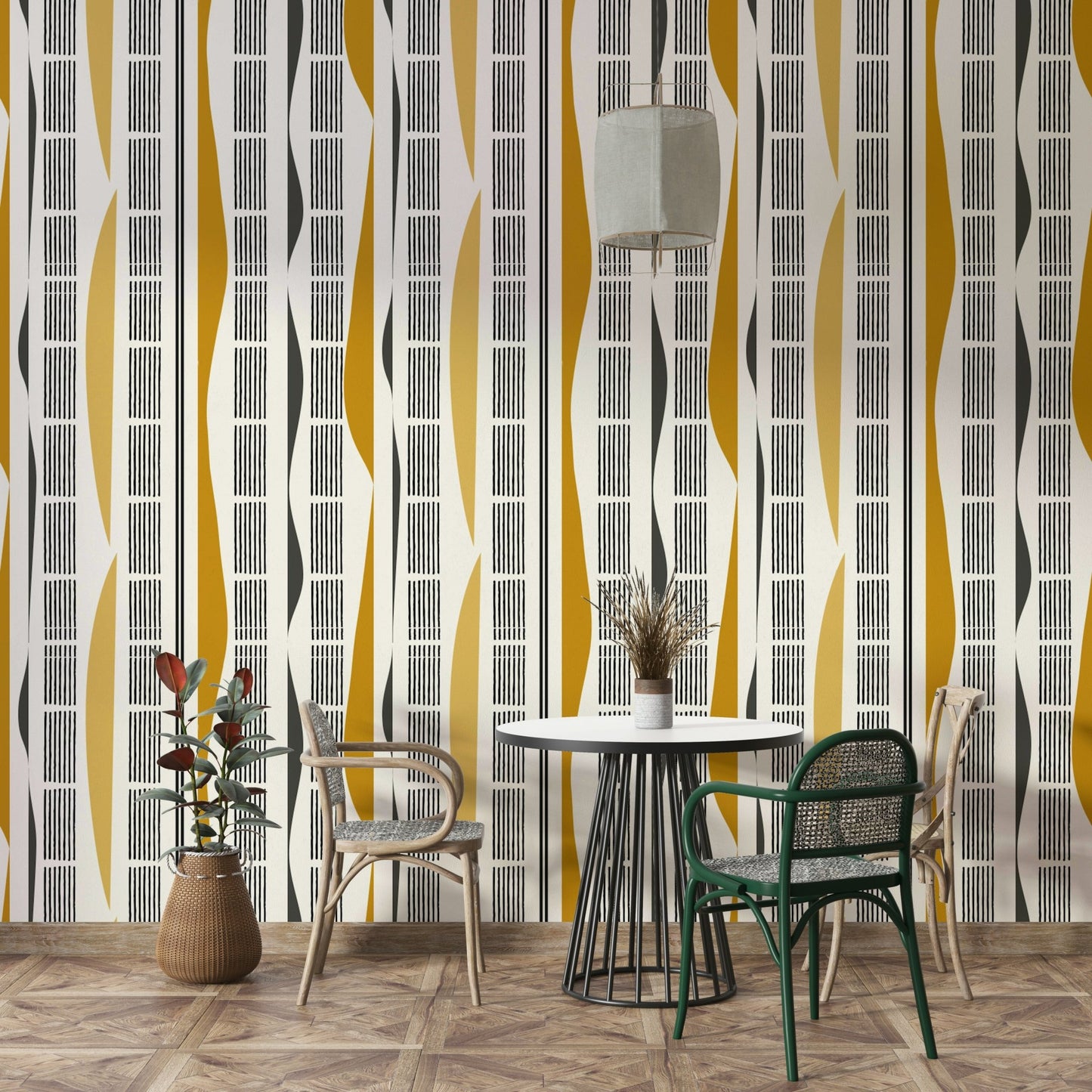 Abstract lines and curves wall mural for modern interiors


