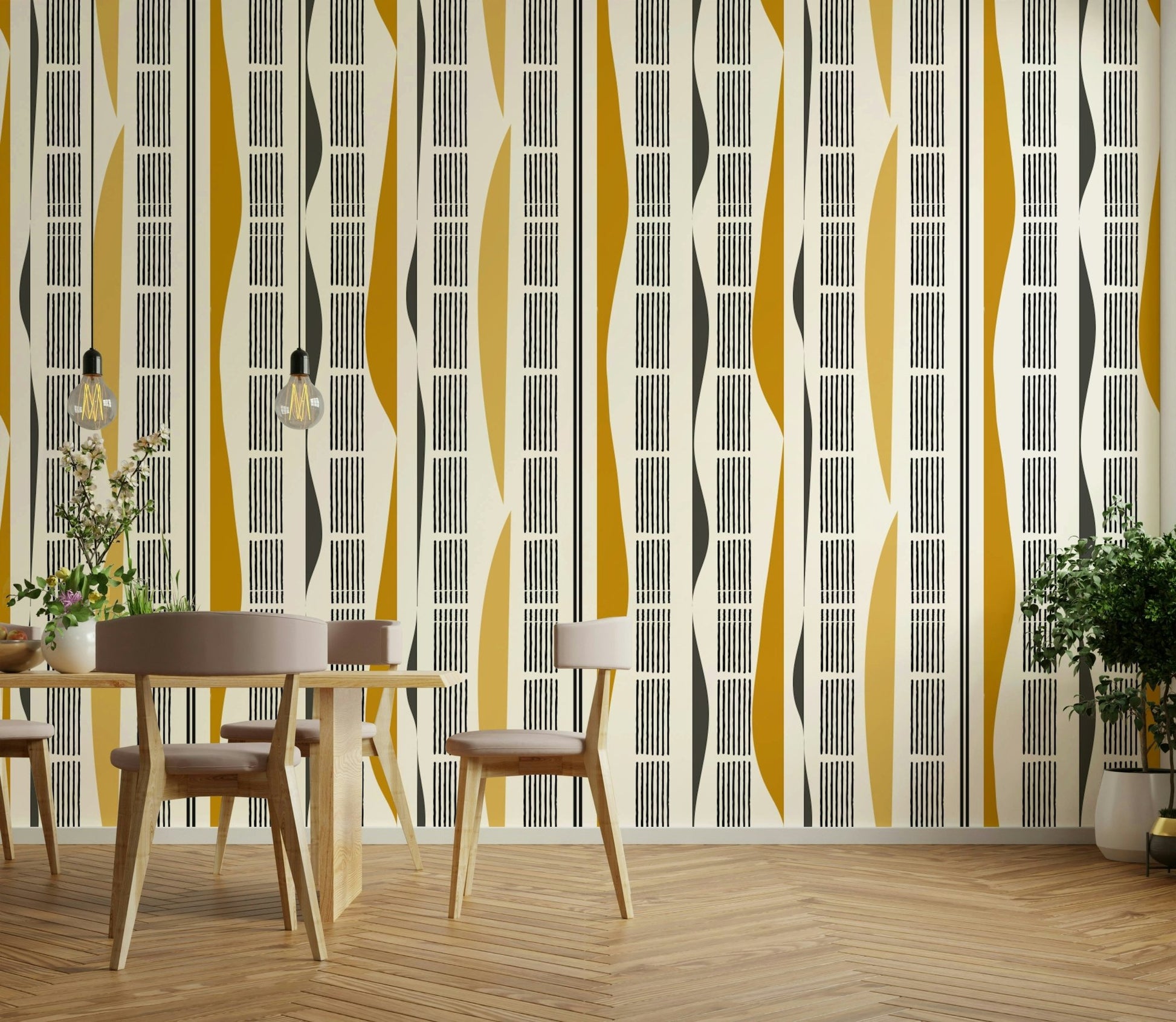 Trendy abstract wallpaper design with flowing, curvy lines

