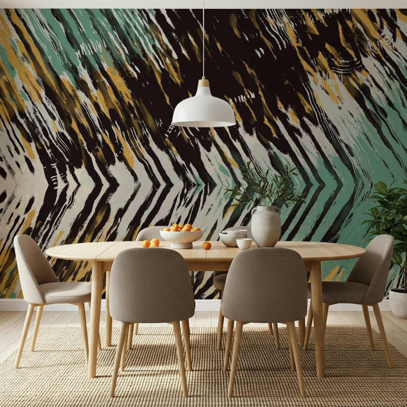 A contemplative gentle stroke wallpaper mural for a feature wall.