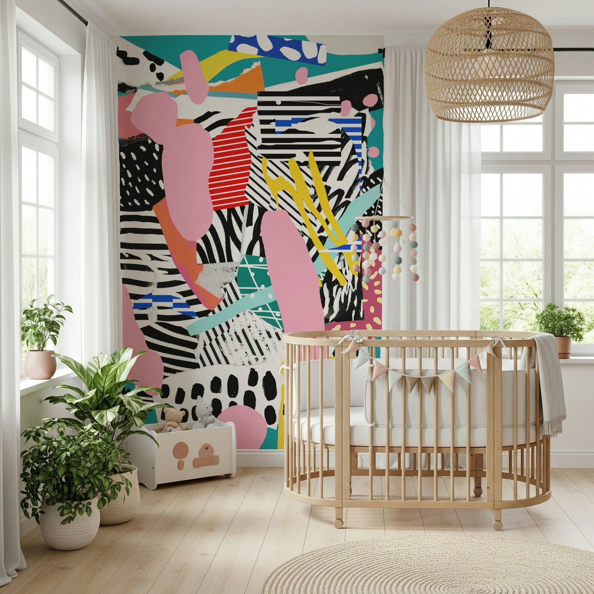 A calming serene court wallpaper mural that defines a space.

